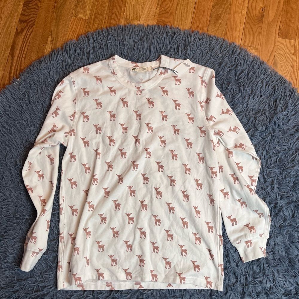Monica + Andy Maternity Sweatshirt Oh Deer Organic Cotton White Brown Size L NWT
